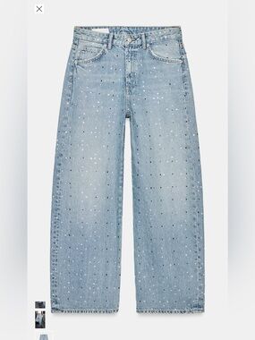 Zara Light Blue Wide-Leg Jeans with Silver Studs